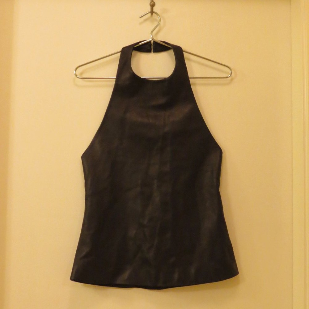 LOEWE black genuine leather halter top XS S